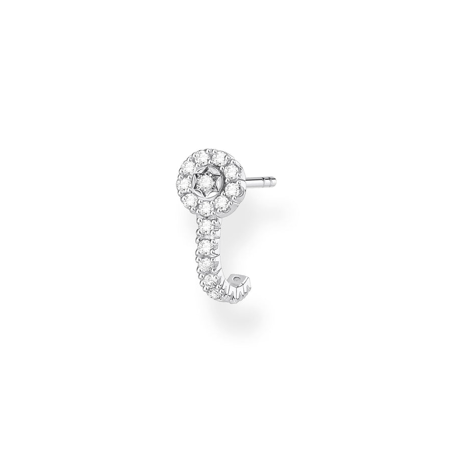Clou d'oreille unique pierres blanches argent