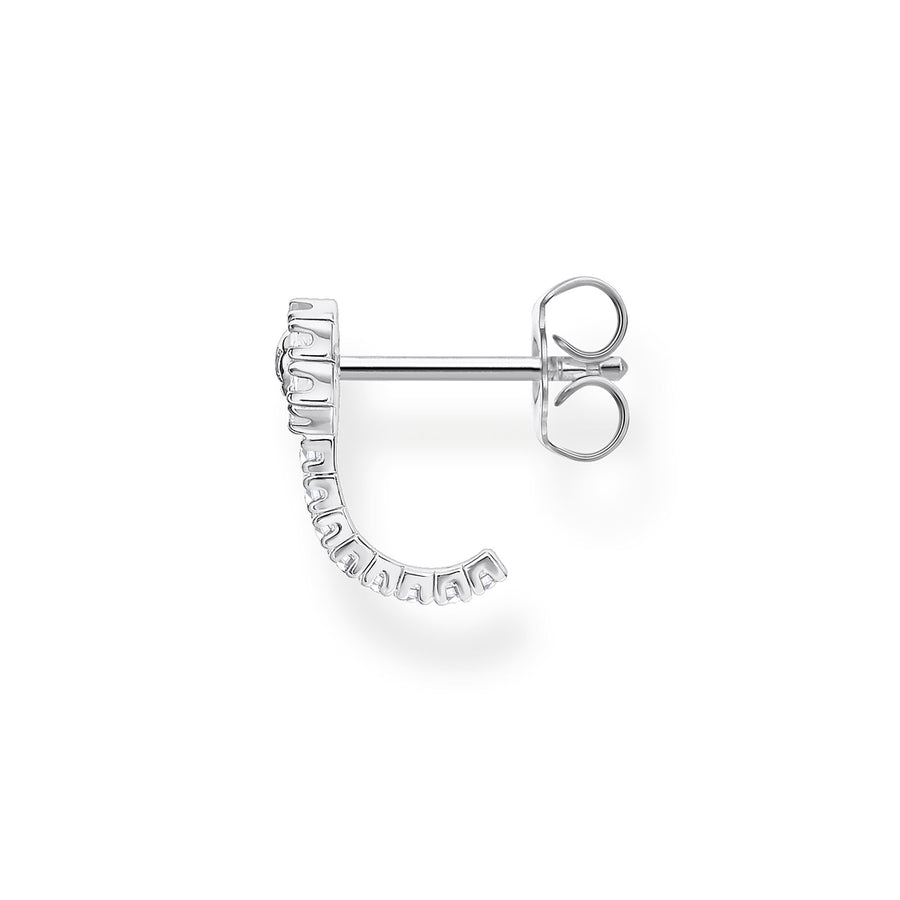 Clou d'oreille unique pierres blanches argent
