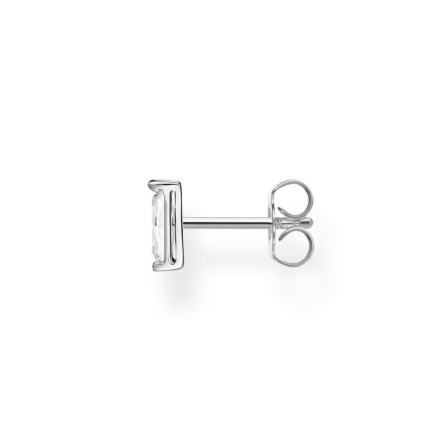 Clou d'oreille unique pierre blanche argent