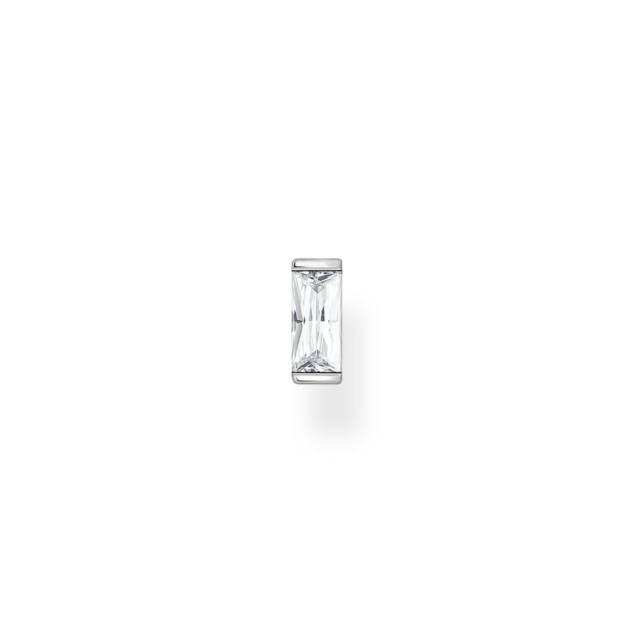 Clou d'oreille unique pierre blanche argent