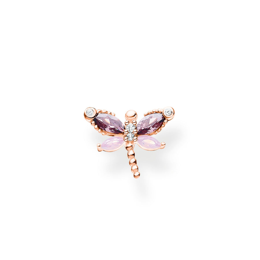 Clou d'oreille unique libellule avec pierres or rose