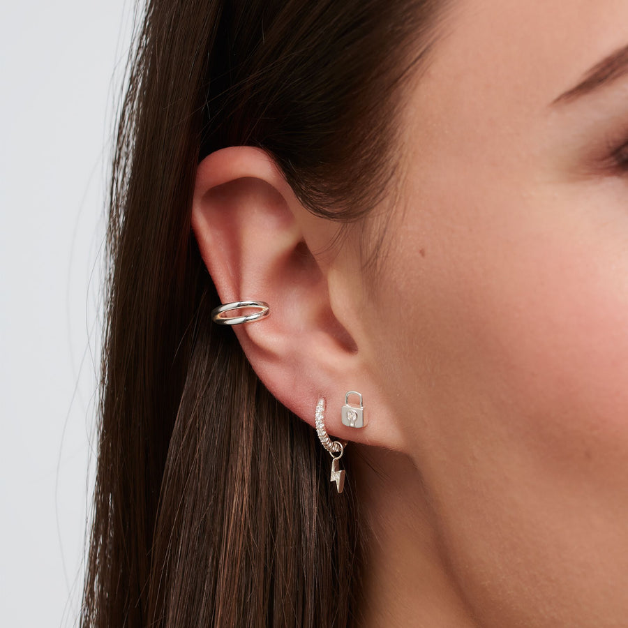 Clou d'oreille unique cadenas argent