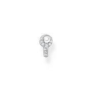 Clou d'oreille unique clé pierres blanches argent