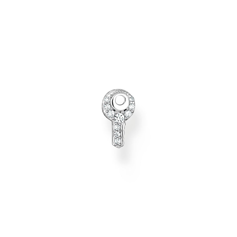 Clou d'oreille unique clé pierres blanches argent