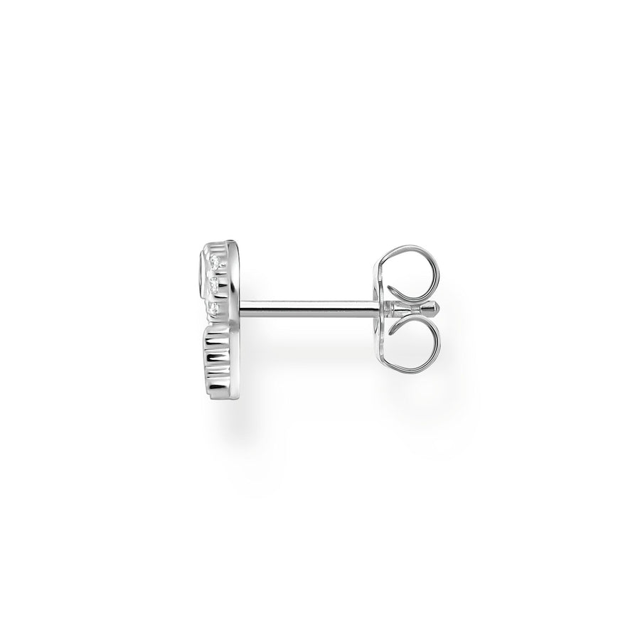 Clou d'oreille unique clé pierres blanches argent