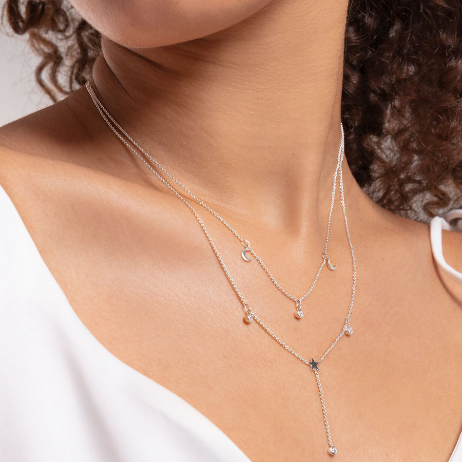 Collier double pierres blanches argent