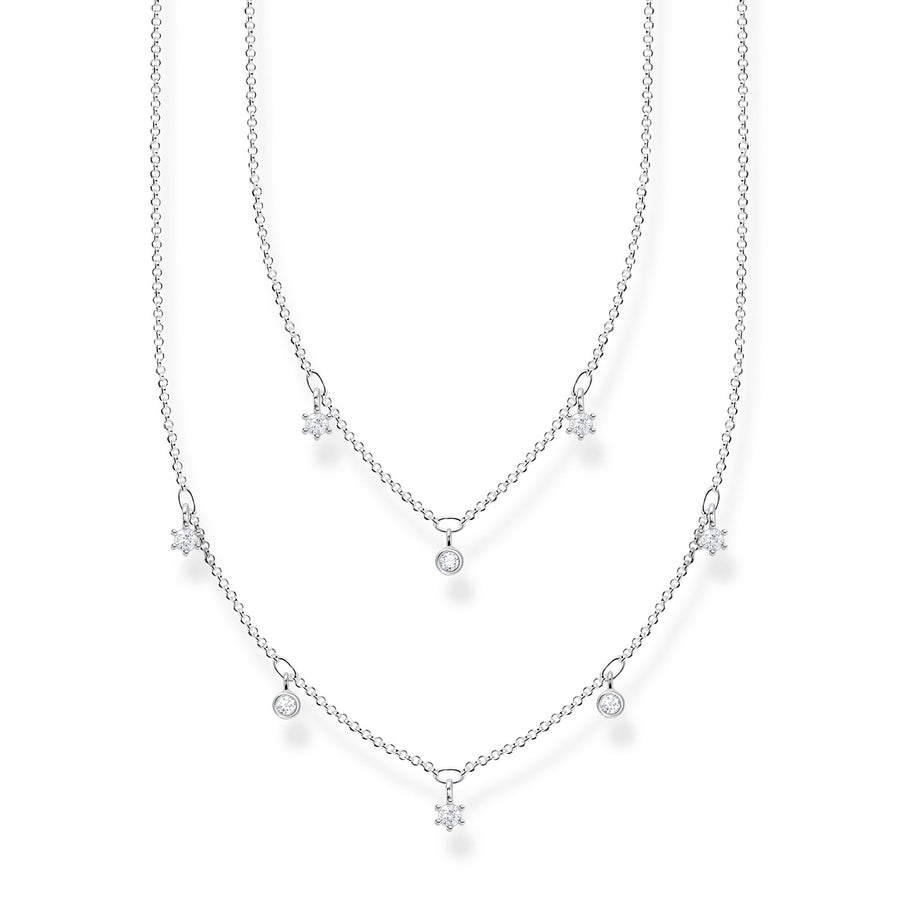 Chaîne double pierres blanches argent
