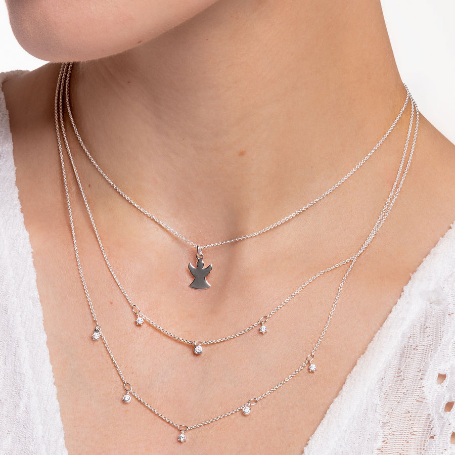 Chaîne double pierres blanches argent