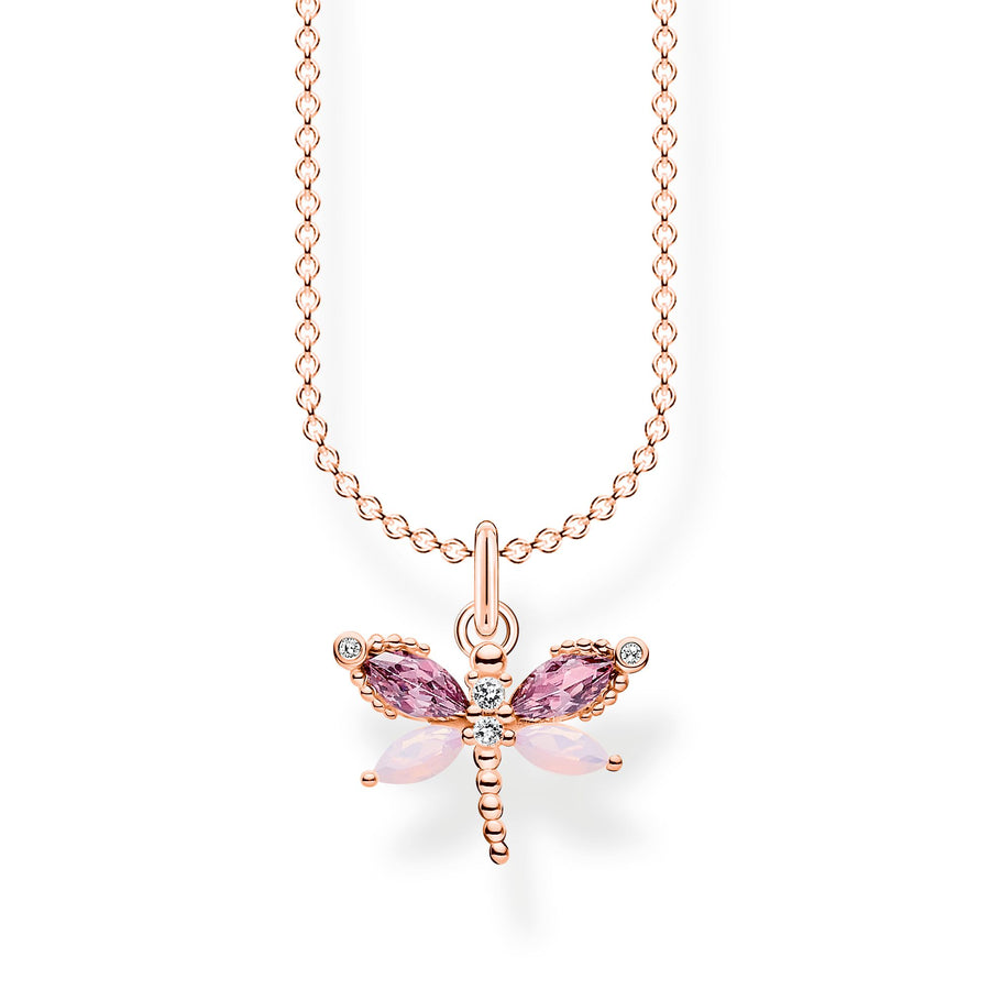 Chaîne libellule avec pierres or rose