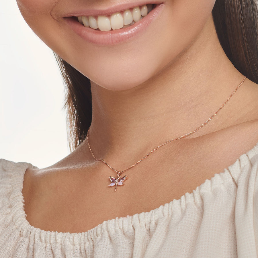 Chaîne libellule avec pierres or rose