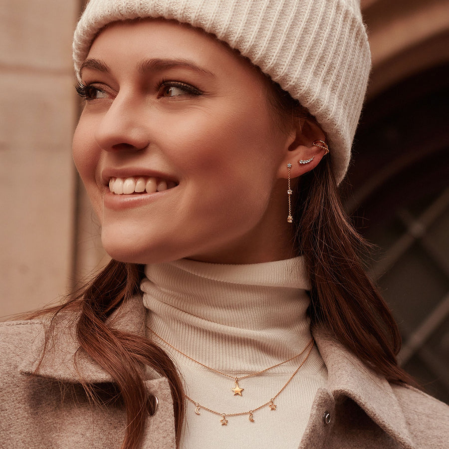 Boucles d'oreilles grimpante blanche pierres or