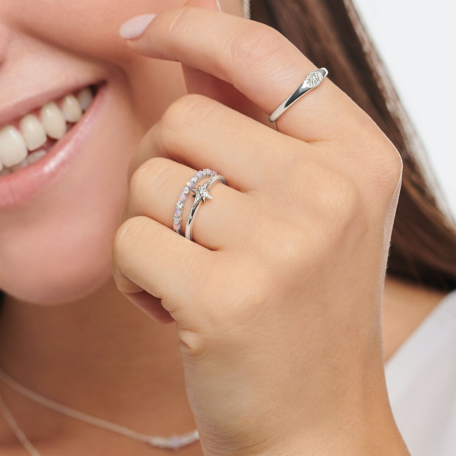 Bague étoile pierres argent