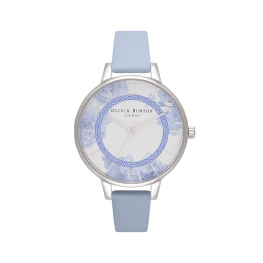 Montre Tea Party bleue à motifs porcelaine