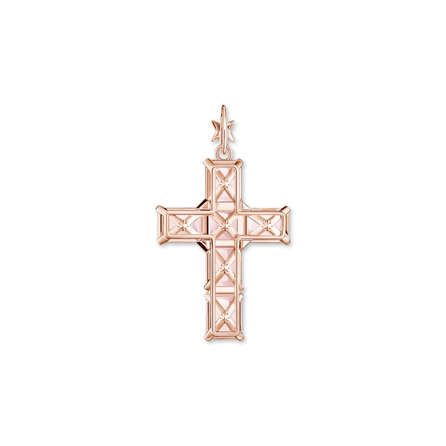 Pendentif croix pierres roses avec étoile