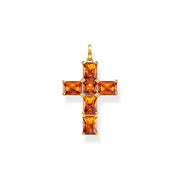 Pendentif croix orange pierres