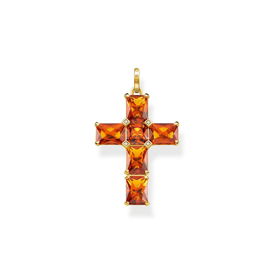 Pendentif croix orange pierres