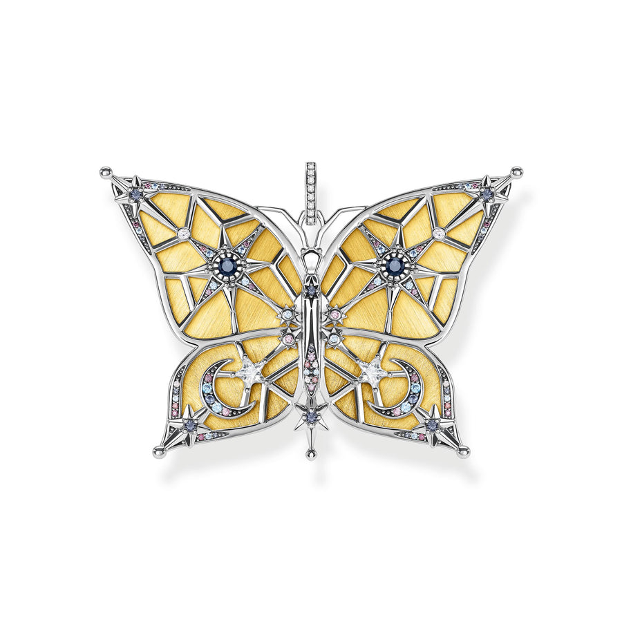 Pendentif papillon avec lune et étoiles or