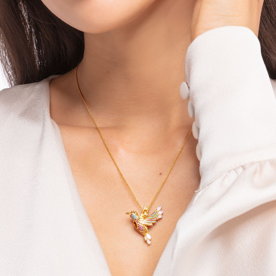 Pendentif colibri multicolore or