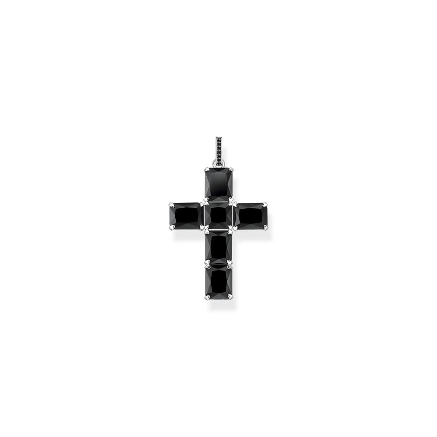 Pendentif croix pierres noires