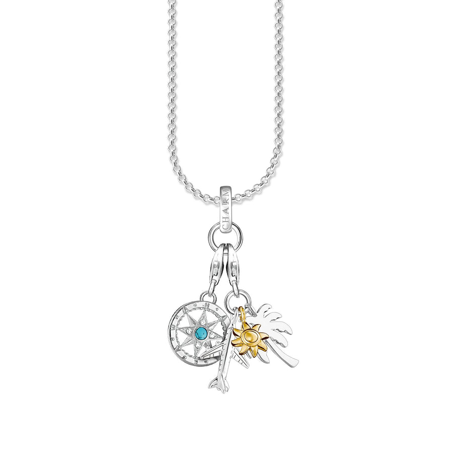 chaîne Charm  boussole & palmier, soleil, avion