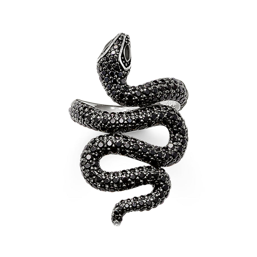 Bague serpent noir avec pavé