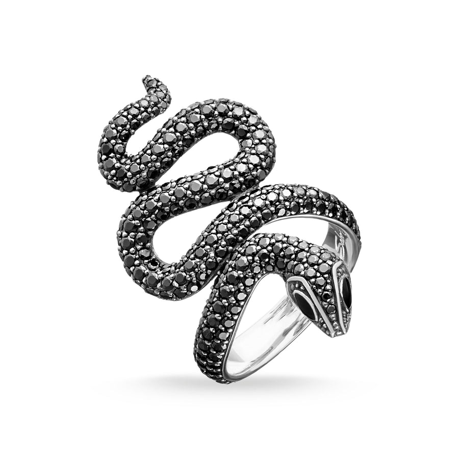 Bague serpent noir avec pavé