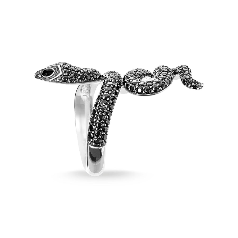 Bague serpent noir avec pavé