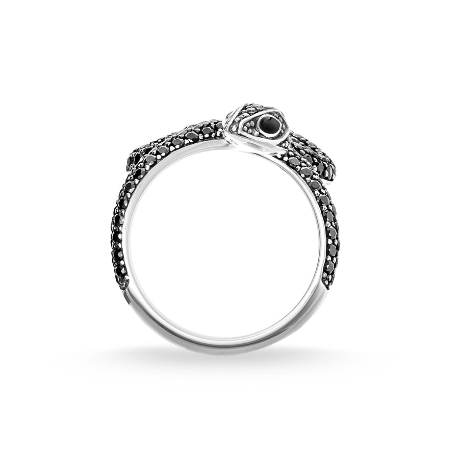 Bague serpent noir avec pavé