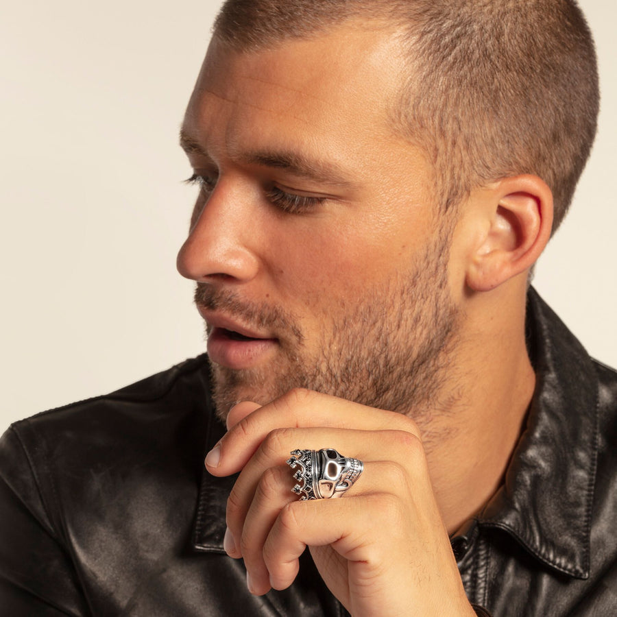 Bague tête de mort couronne