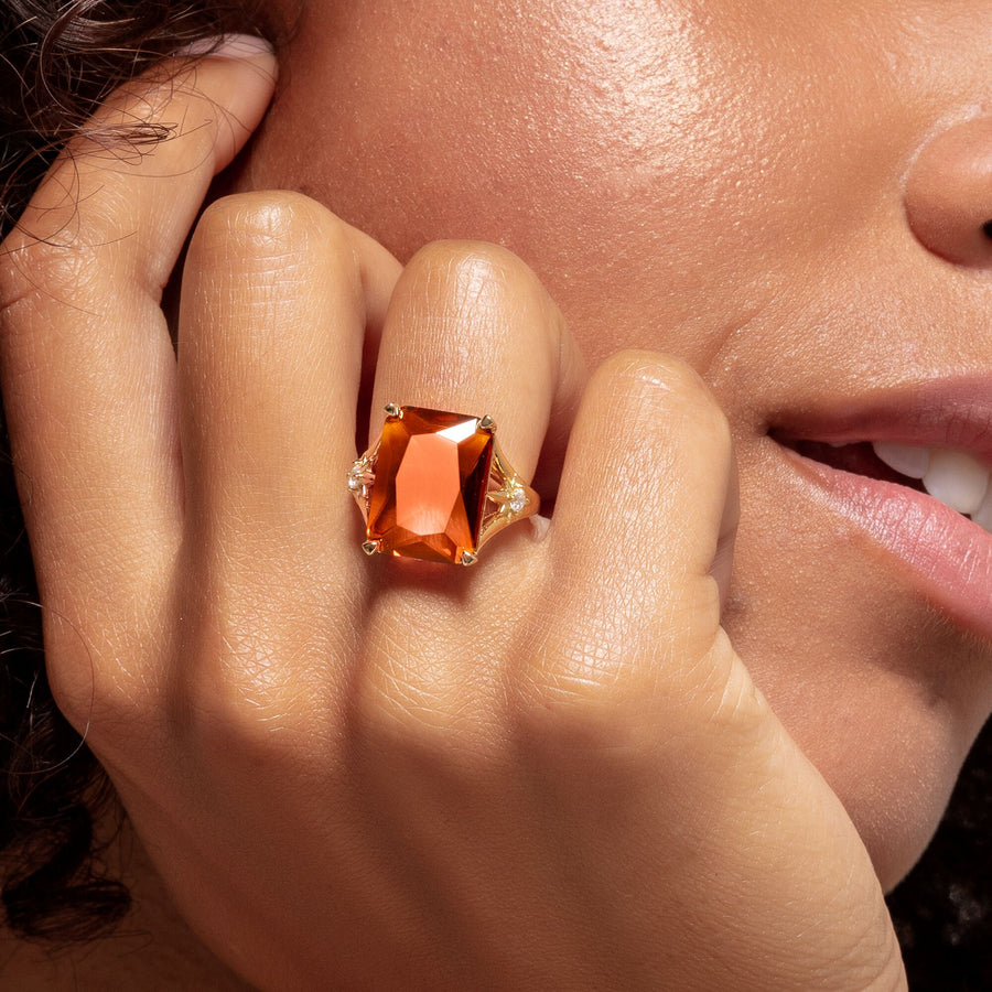 Bague pierre orange grande avec étoile