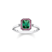 Bague pierres rouges et vertes argent