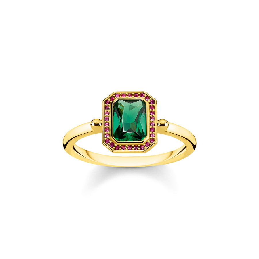 Bague pierres rouges et vertes or