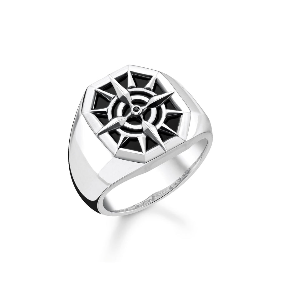 Bague boussole noir