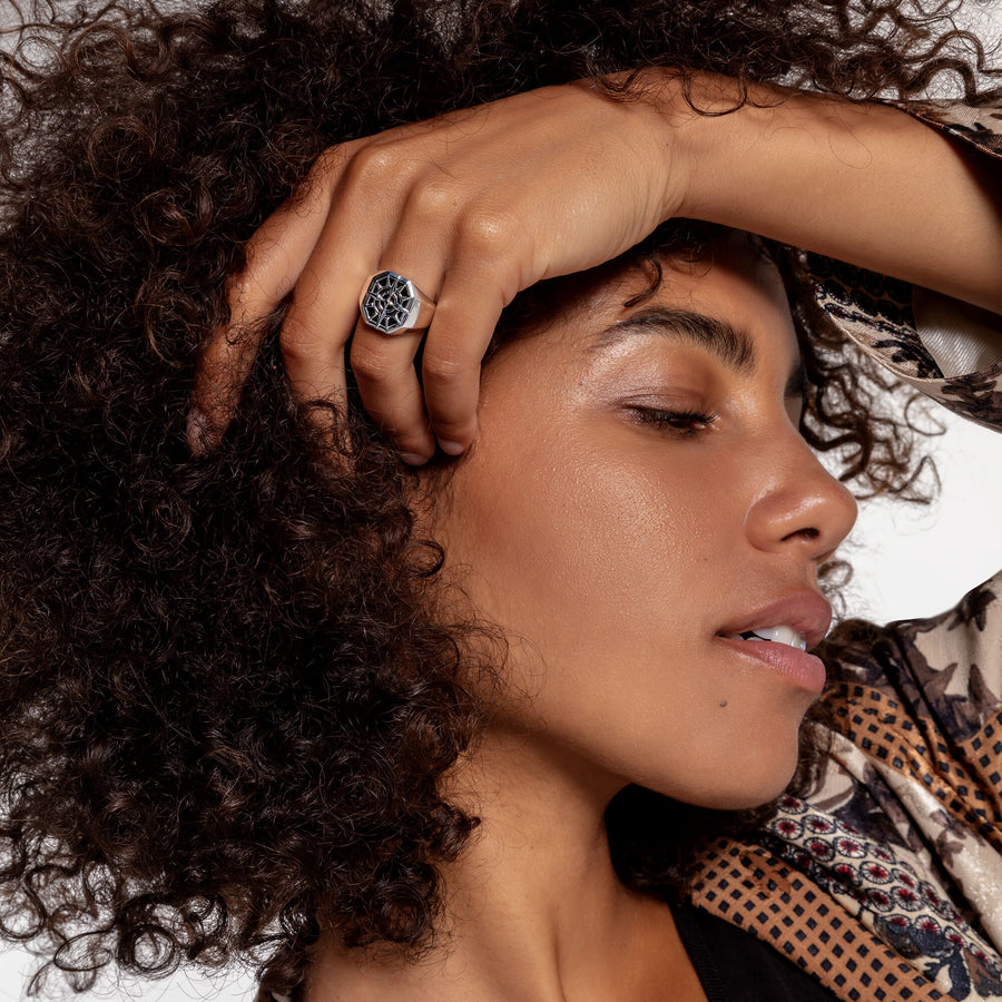Bague boussole noir