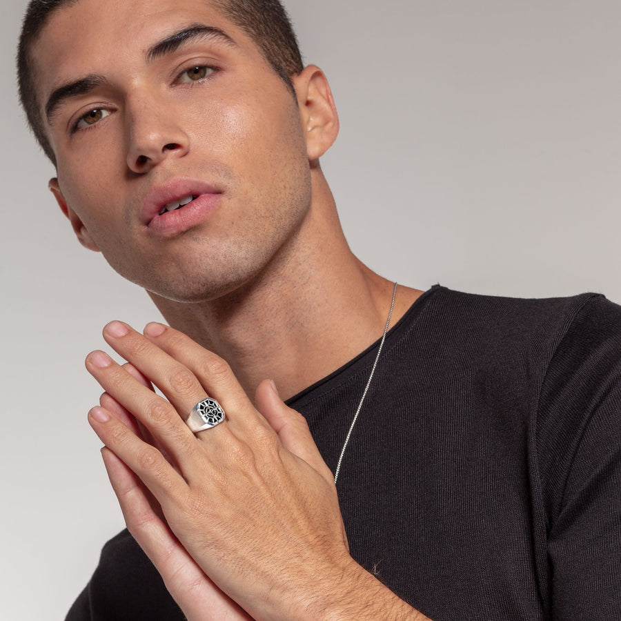 Bague boussole noir