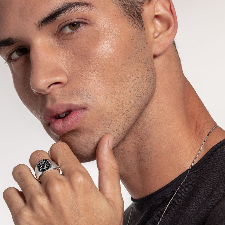 Bague boussole noir