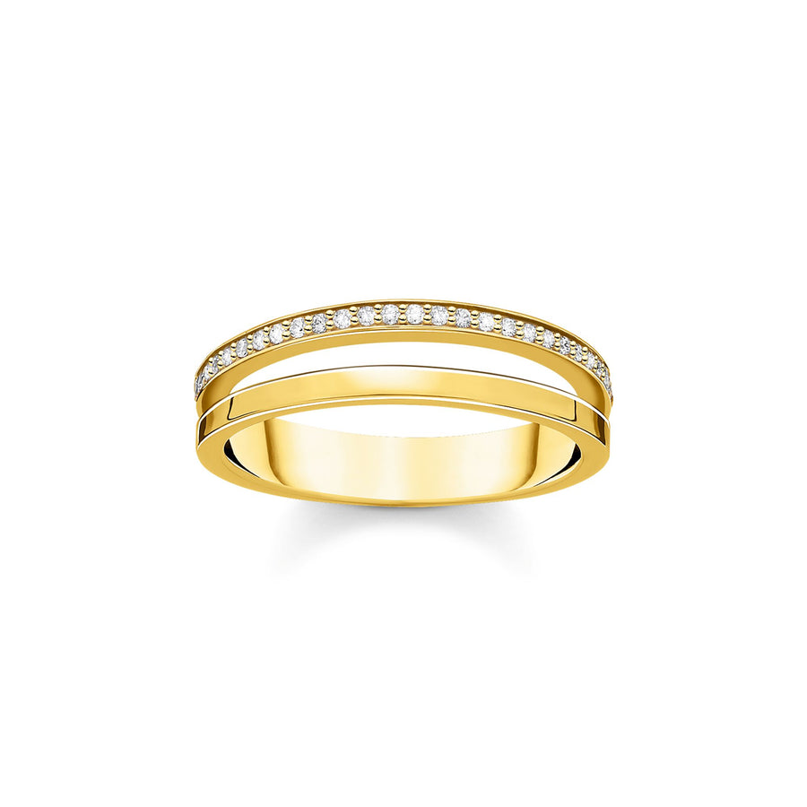 Bague double pierres blanches or