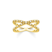 Bague perles avec pierres blanches or