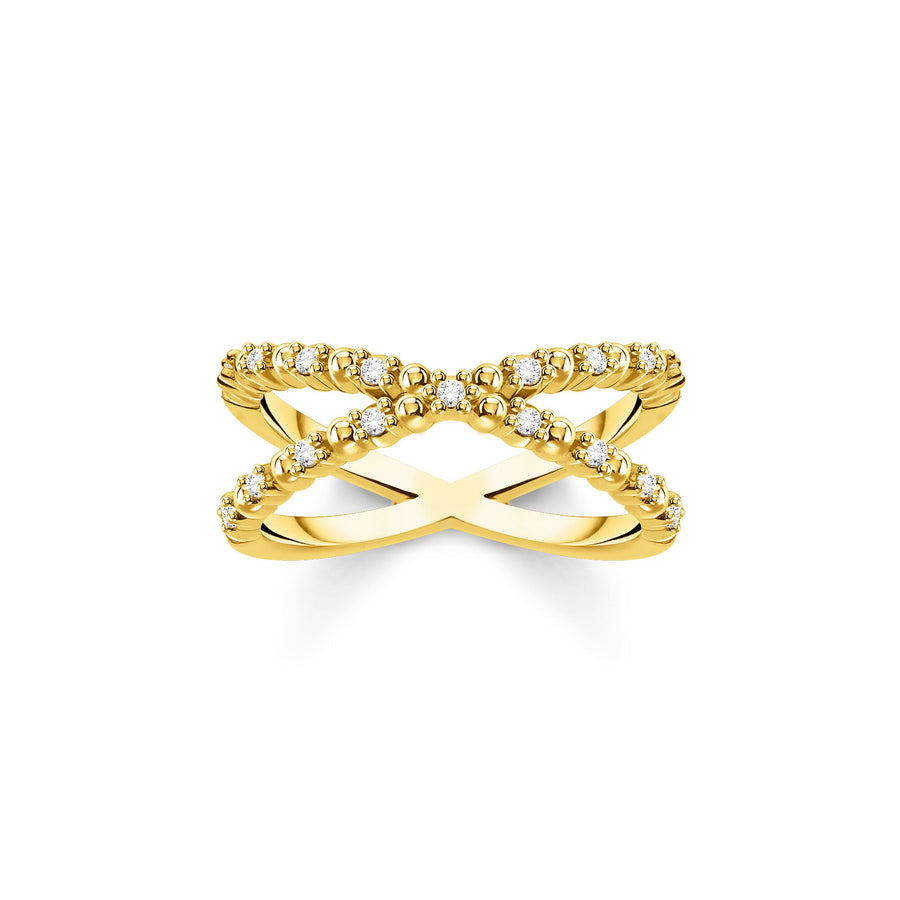 Bague perles avec pierres blanches or