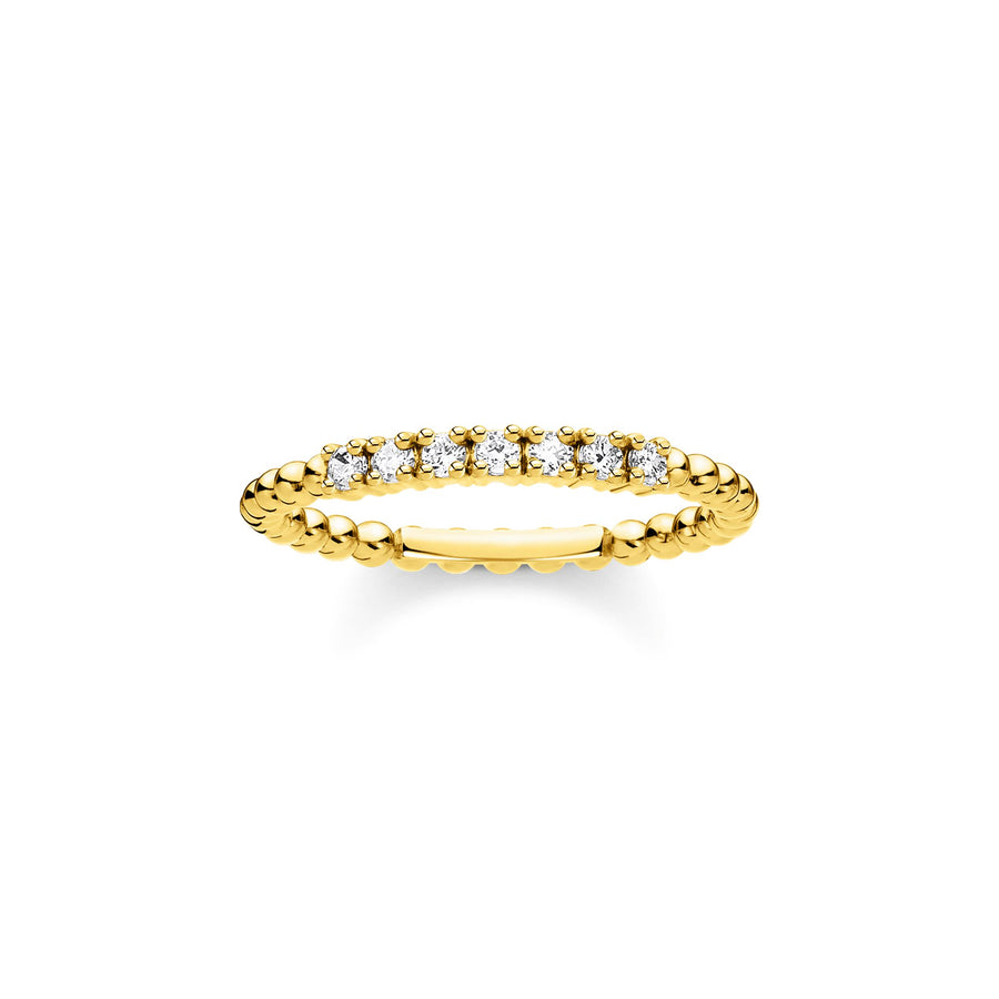 Bague perles avec pierres blanches or