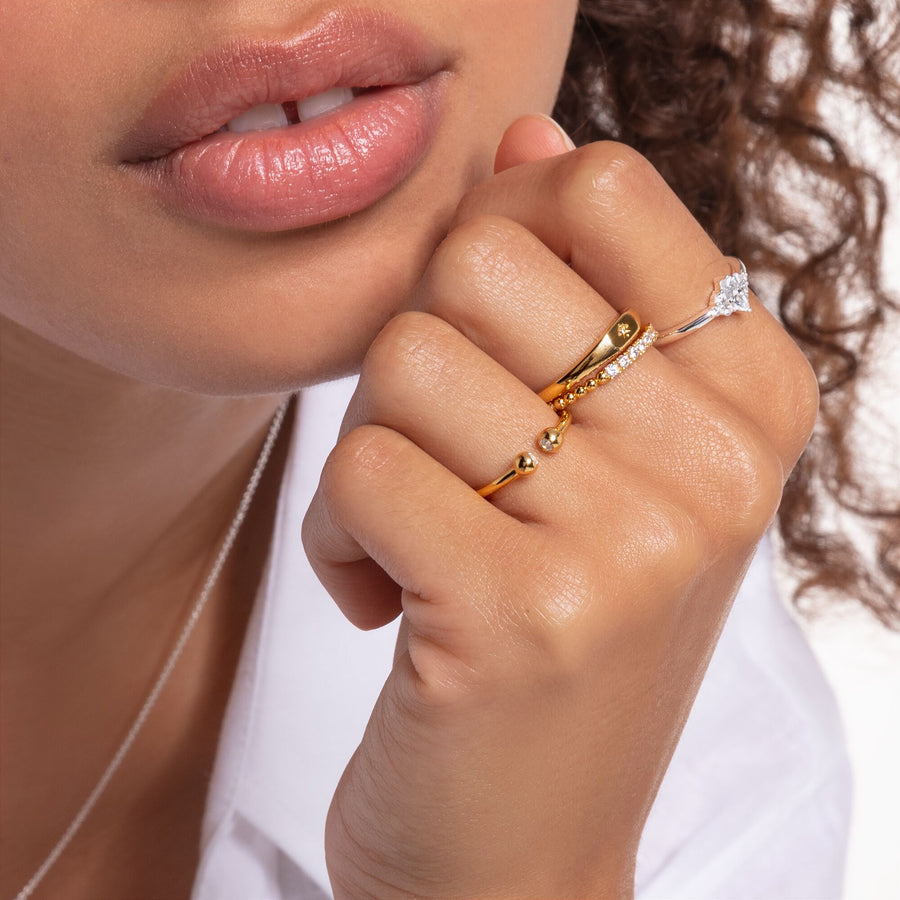 Bague perles avec pierres blanches or