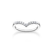 Bague forme en V avec pierres blanches argent
