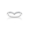Bague forme en V avec pierres blanches argent