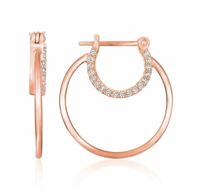 CRISLU Boucles d'oreilles doubles anneaux or rose