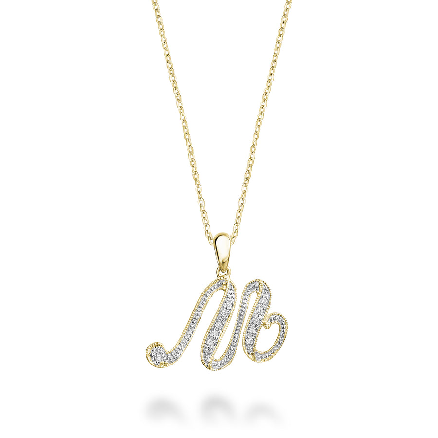 DIAMOND SCRIPT INITIAL PENDANT W/CHAIN