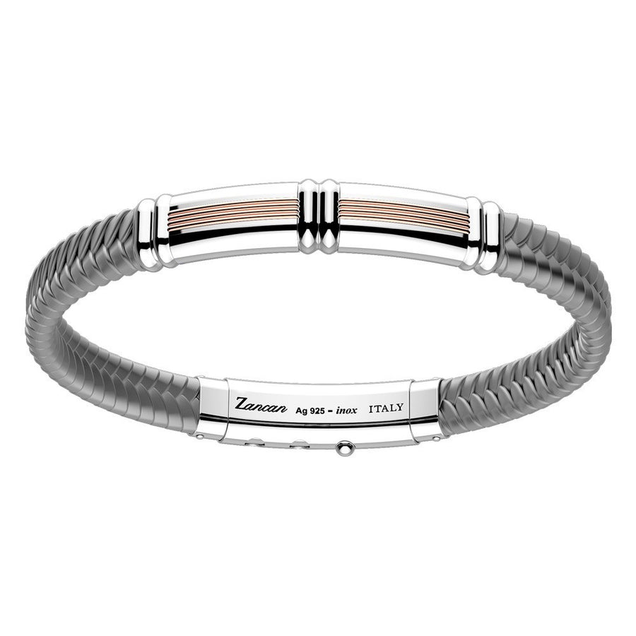 ZANCAN Bracelet Robertinox en silicone large gris avec tag en argent et lignes or rose