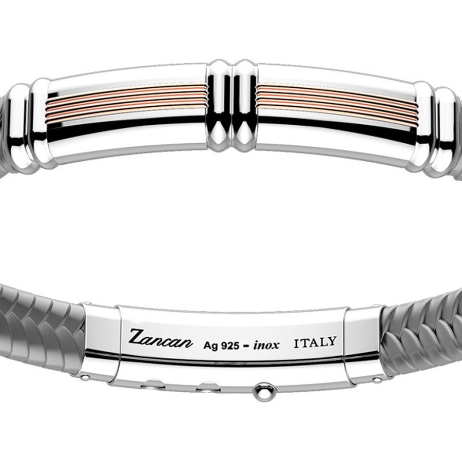 ZANCAN Bracelet Robertinox en silicone large gris avec tag en argent et lignes or rose