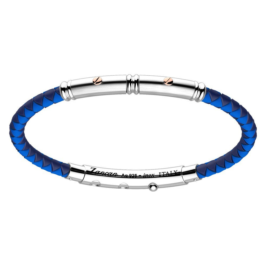 ZANCAN Bracelet Robertinox en silicone bleu rond avec tag en argent et or rose