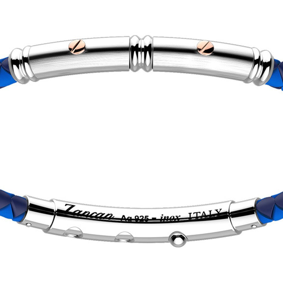 ZANCAN Bracelet Robertinox en silicone bleu rond avec tag en argent et or rose