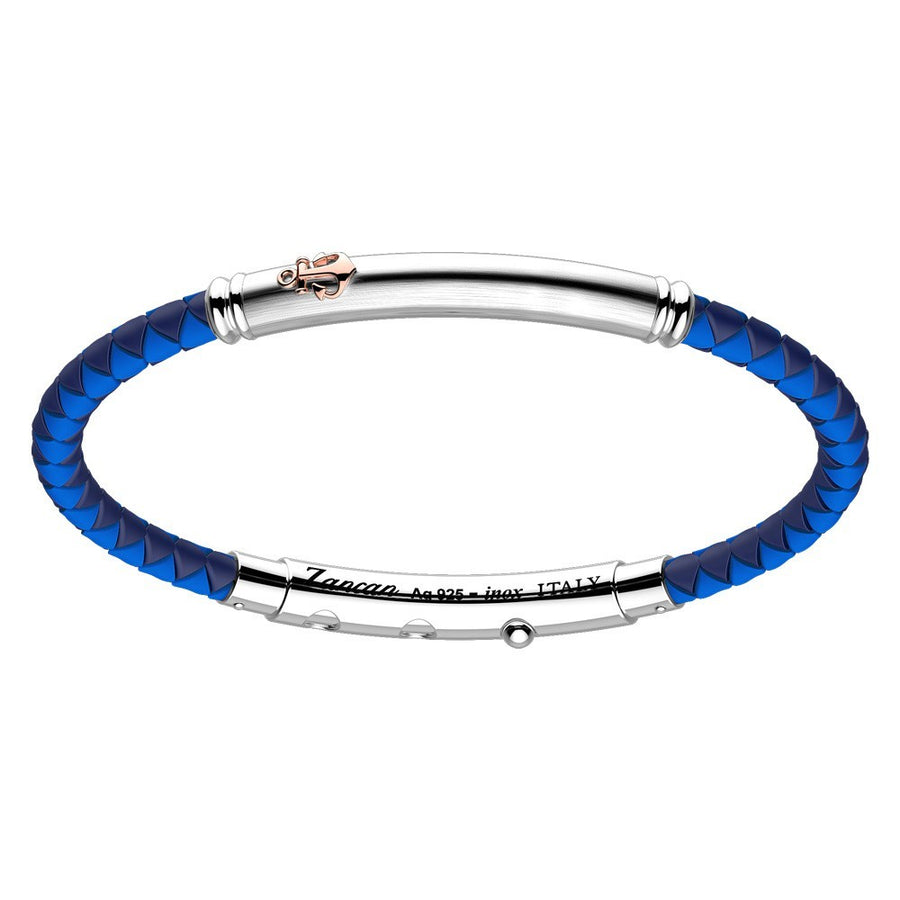 ZANCAN Bracelet Robertinox en silicone noir rond avec tag en argent et ancre or rose